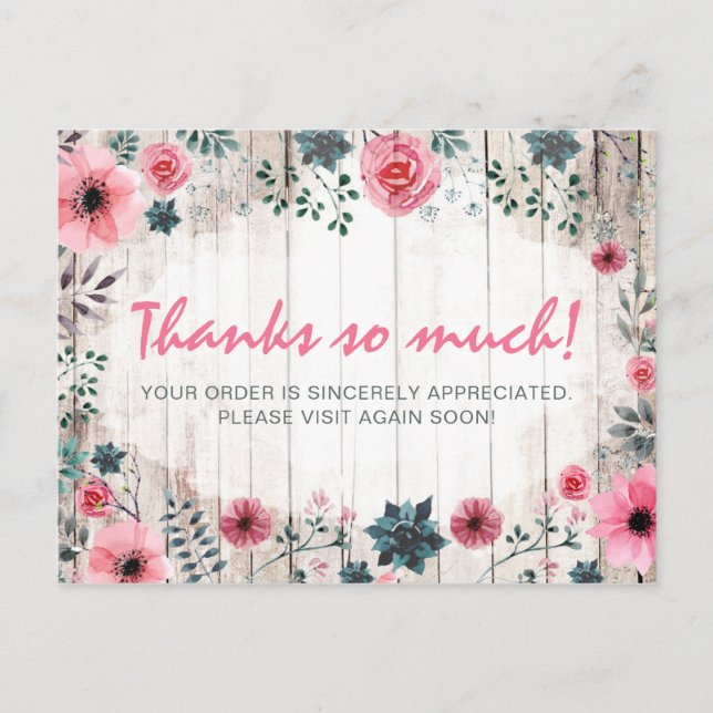 Rustic Wood Shabby Chic Rose Anemone Vielen Dank Postkarte (Vorderseite)