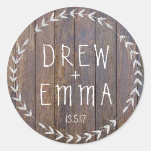 Rustic Wood Silver Wreath Wedding Sticker