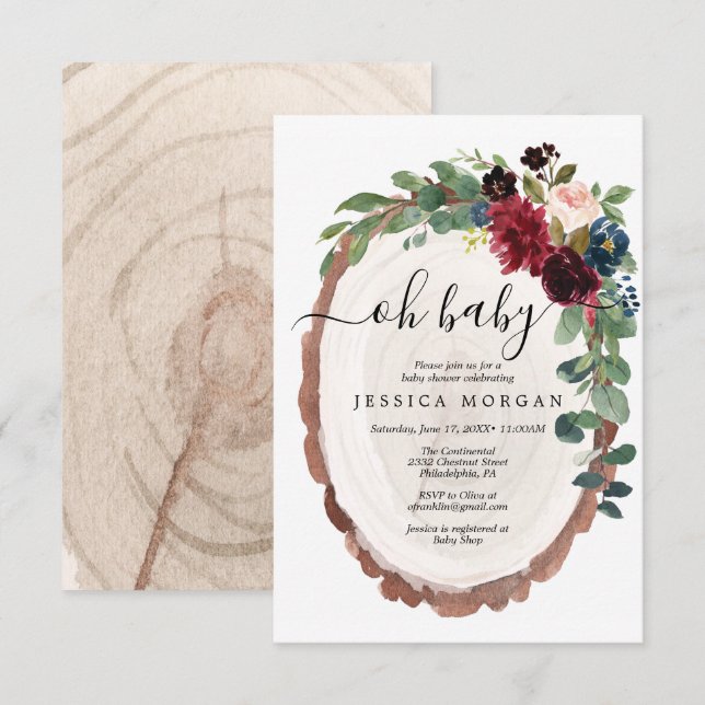 Rustic Wood Slice Baby Shower Einladungskarte (Vorne/Hinten)