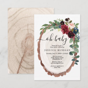Rustic Wood Slice Baby Shower Einladungskarte