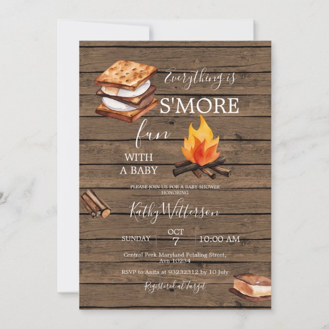 Rustic Wood S'more Fun Baby shower Invitation (Devant)