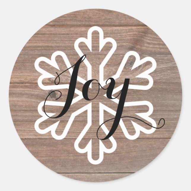 Rustic Wood Snowflake Joy - Circle Sticker (Vorderseite)