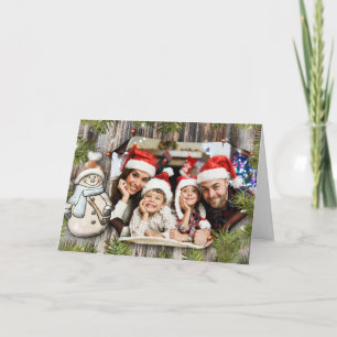Rustic Wood Snowman Frame Christmas Foto Feiertagskarte