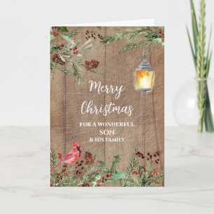 Rustic Wood Son & Family Frohe Weihnachten Karte