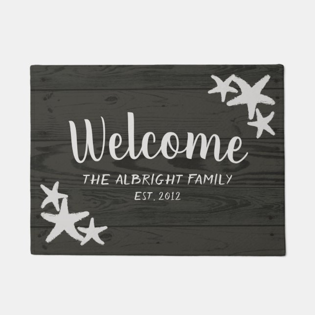 Rustic Wood Starfish Beluga Gray Fußmatte (Vorderseite)