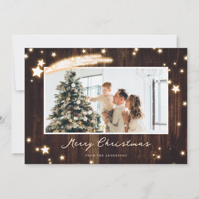 Rustic Wood Starry Photo Joyeuses Cartes de Noël (Devant)