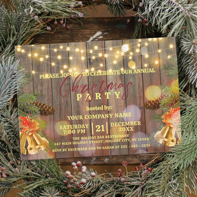 Rustic Wood String Light Company Weihnachten Einladung (Von Creator hochgeladen)