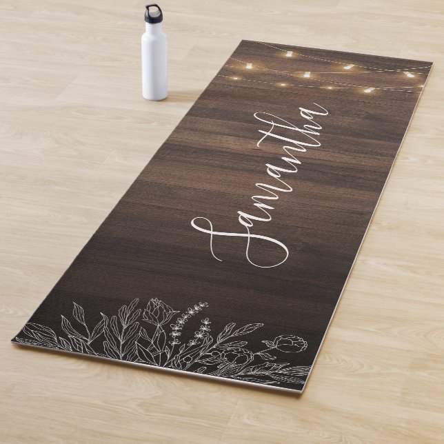 Rustic Wood String Lights Script Personalisiert Yogamatte (Beispiel)