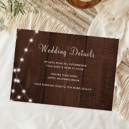 Rustic wood string lights wedding guest details begleitkarte