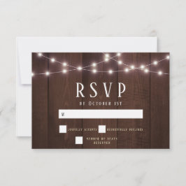Rustic Wood String Lights Wedding RSVP Card Karte