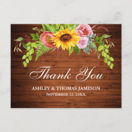 Rustic Wood Sunflower Blues Hochzeit Vielen Dank Postkarte
