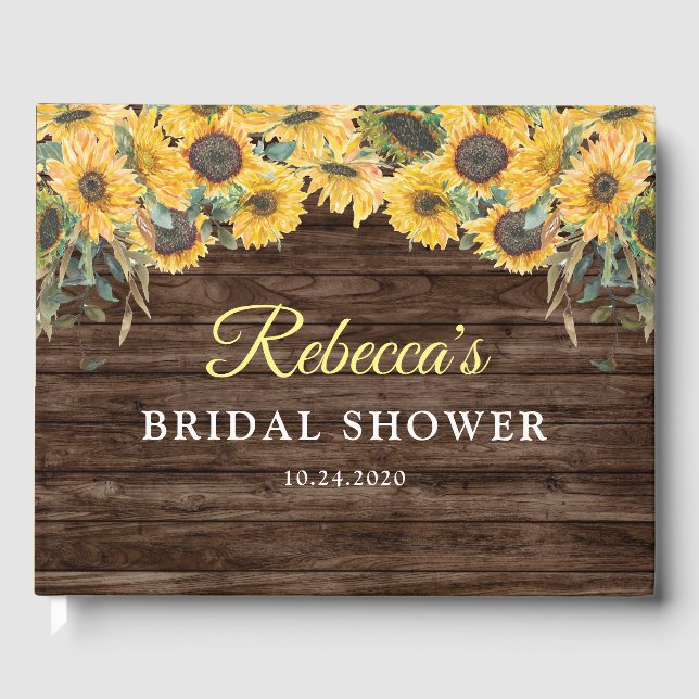 Rustic Wood Sunflower Brautparty Guest Books Gästebuch (Vorderseite)