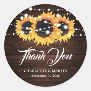 Rustic Wood Sunflower Danke Gastgeschenk Hochzeit Runder Aufkleber