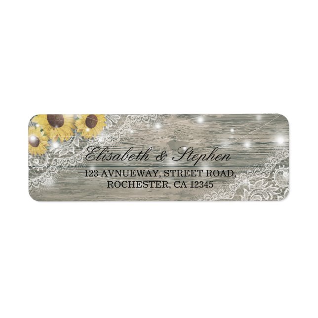 Rustic Wood Sunflower Elegant Lace Wedding Adresse (Vorne)