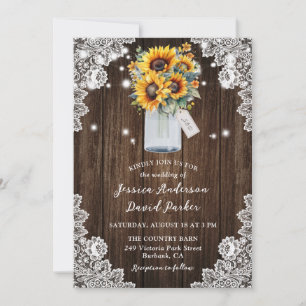 Rustic Wood Sunflower Mason Jar Wedding Einladung