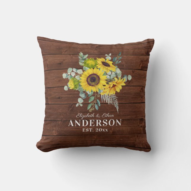 Rustic Wood Sunflower Mr. Newlywed Kissen (Vorderseite)