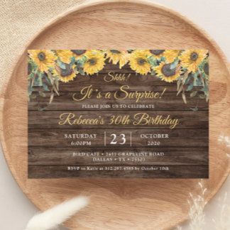 Rustic Wood Sunflower Überraschung Geburtstagspart Einladung