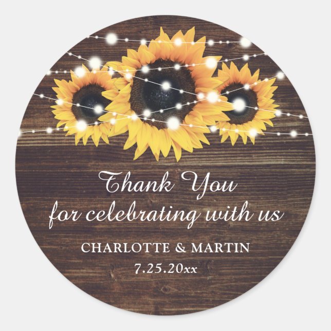 Rustic Wood Sunflower Wedding Danke Stickers (Vorderseite)