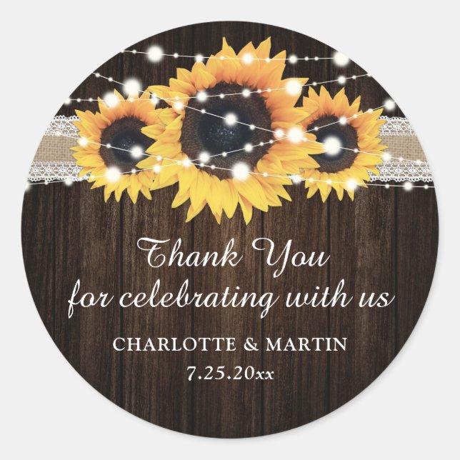 Rustic Wood Sunflower Wedding Danke Stickers (Vorderseite)