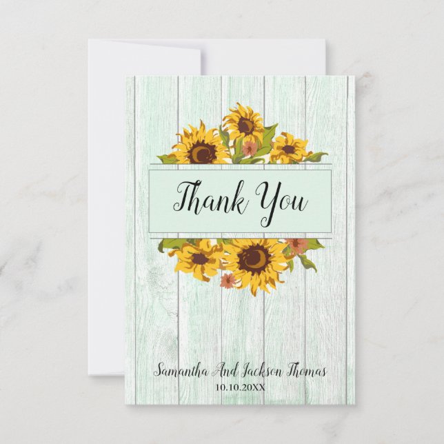 Rustic Wood Sunflower Wedding Dankeschön Card Dankeskarte (Vorderseite)