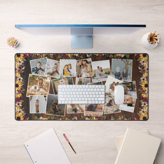 Rustic Wood Sunflowers Famille 18 Photo Collage (Bureau 1)