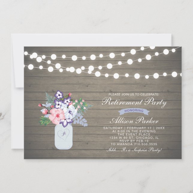Rustic Wood Surprise Retraite Party Invitation (Devant)