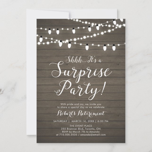 Rustic Wood Surprise Retraite Party Invitation (Devant)