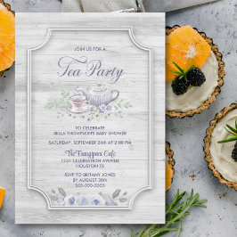 Rustic Wood Tee Party Babydusche Einladung