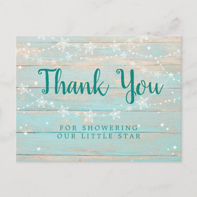 Rustic Wood Texture String Stars Vielen Dank Postkarte (Vorderseite)