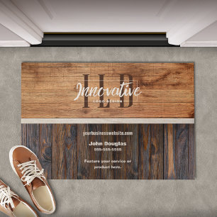 Rustic Wood Tone Business Logo Fußmatte
