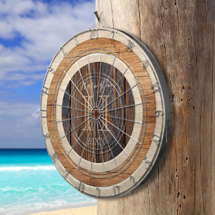 Rustic Wood Tone Monogram Tan Brown Dart Board Dartscheibe
