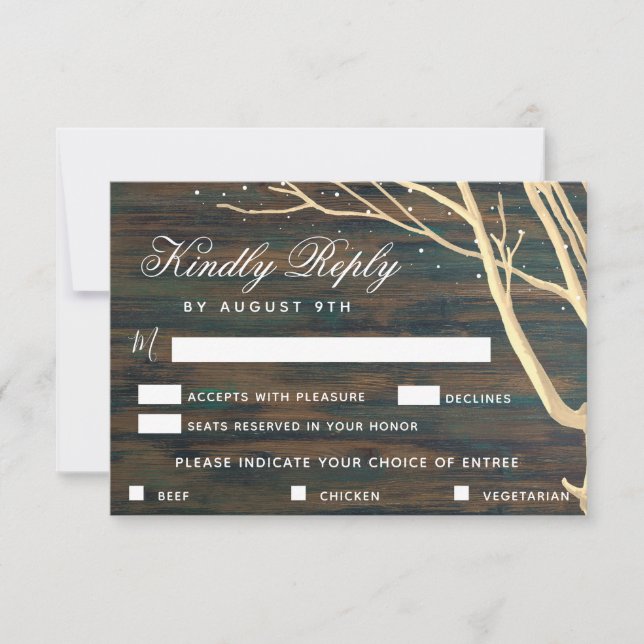 Rustic Wood Tree Wedding Menü Auswahl RSVP Karte (Vorderseite)