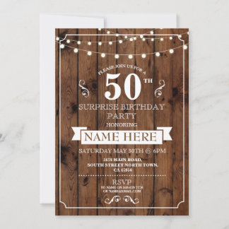 Rustic Wood Überraschung Geburtstagsparty 50. Einl Einladung