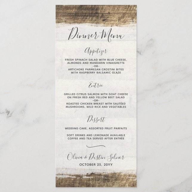 Rustic Wood Vintag Country Custom Wedding Menü Menükarte (Vorderseite)