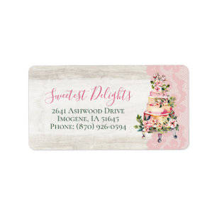 Rustic Wood Watercolor Hochzeitstorte Adressaufkleber