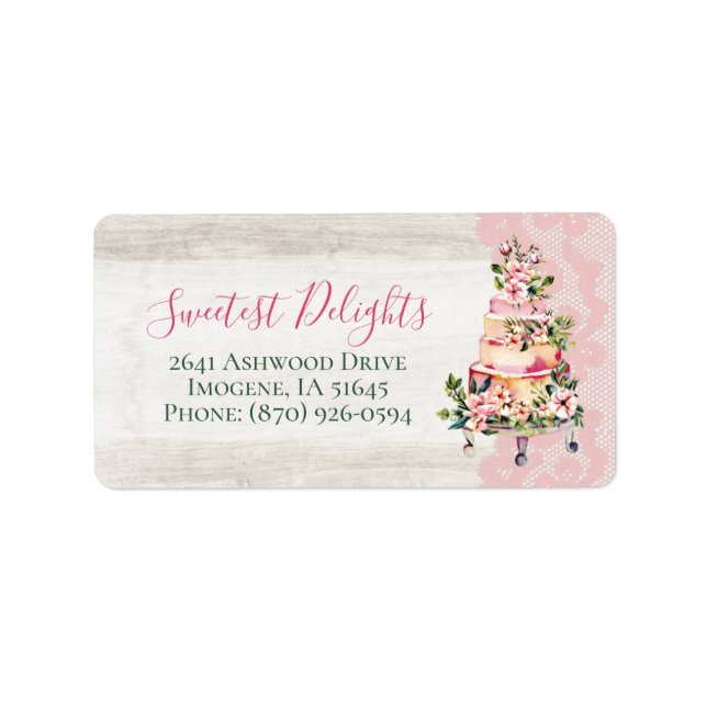 Rustic Wood Watercolor Hochzeitstorte Adressaufkleber (Vorne)