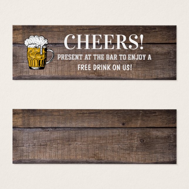 Rustic Wood Wedding Bar Pub Drink Voucher Ticket (Vorne & Hinten)