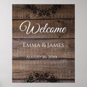 Rustic Wood Wedding Begrüßungsname, Date Poster