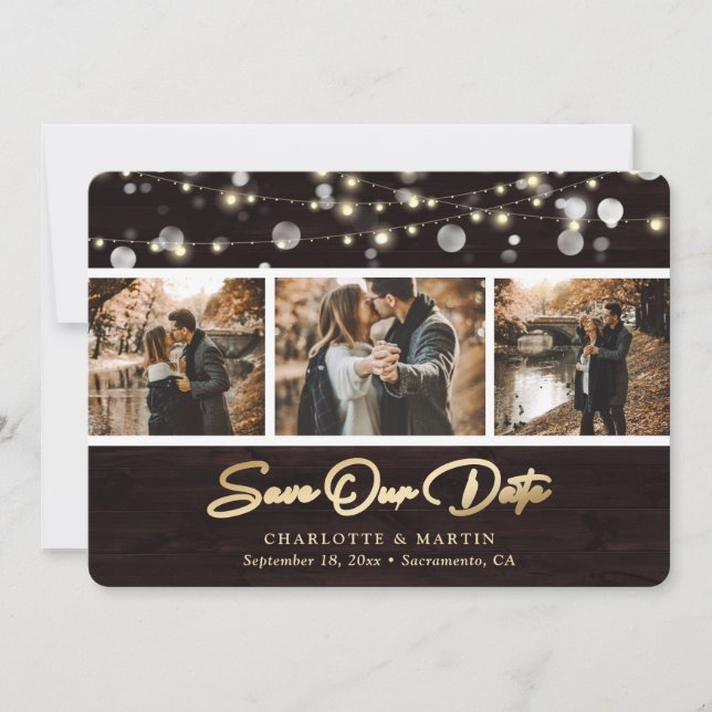 Rustic Wood Wedding Foto Rette unsere Date Card Save The Date (Vorderseite)