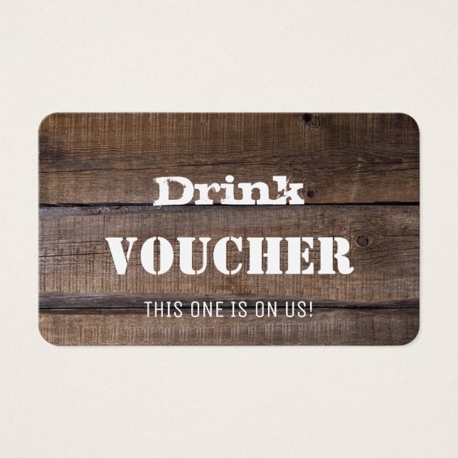 Rustic Wood Wedding Gratis Drink Ticket Gutschein (Vorderseite)