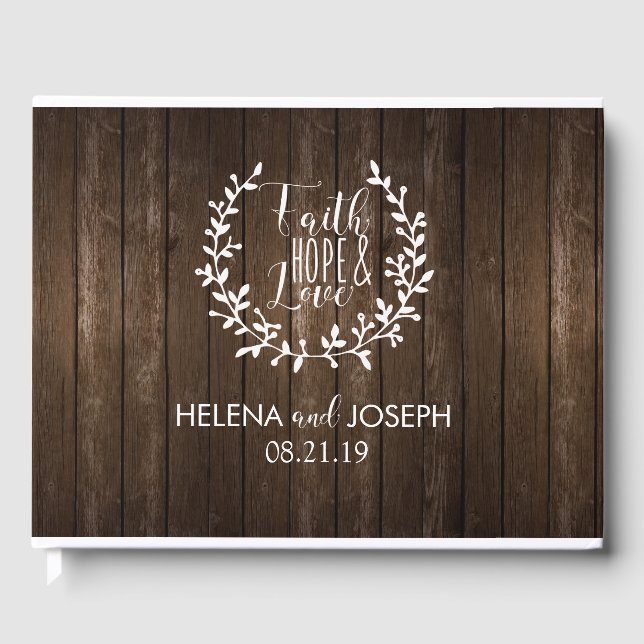 Rustic Wood Wedding Guestbook Gästebuch (Vorderseite)