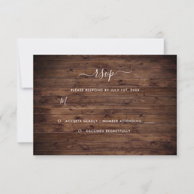 Rustic Wood Wedding RSVP Card Karte (Vorderseite)