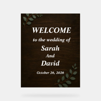 Rustic Wood Wedding Welcome Sign with Eucalyptus L Acrylschild