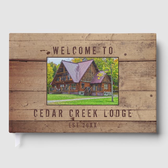 Rustic Wood Welcome Foto Personalisiert Gästebuch (Vorderseite)