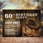 Rustic Wood Western 60. Geburtstagsparty Einladung<br><div class="desc">Lade deine Freunde und Lieben zu deiner 60. Geburtstagsfeier mit diesem rustikalen Holz Western ein.</div>