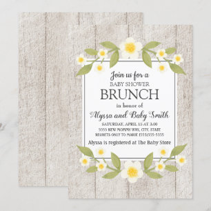 Rustic Wood White Floral Baby Dusche Brunch Einladung
