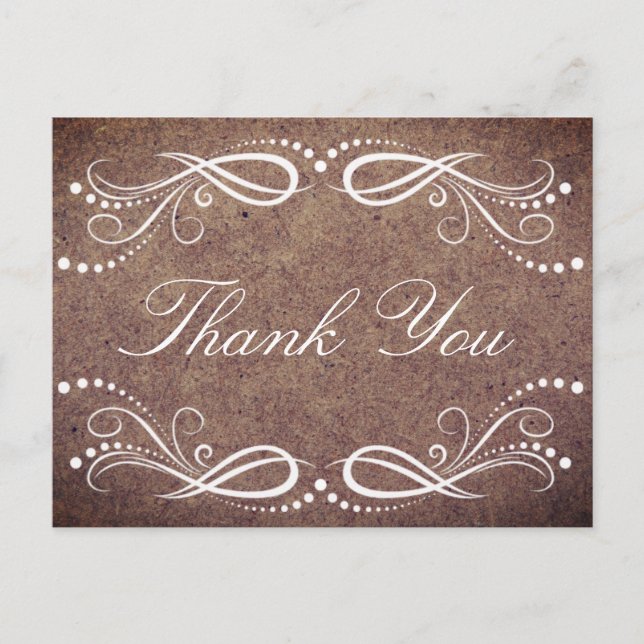 Rustic Wood white floral Vintag Danke Postkarte (Vorderseite)
