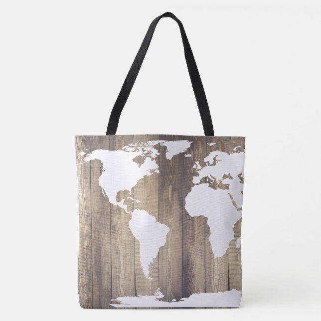 Rustic Wood White World Reiseplan Tasche (Vorderseite)