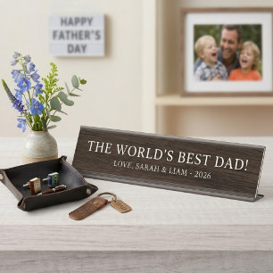 Rustic Wood World's Best Dad Maßgeschneidert Schreibtischnamensplakette