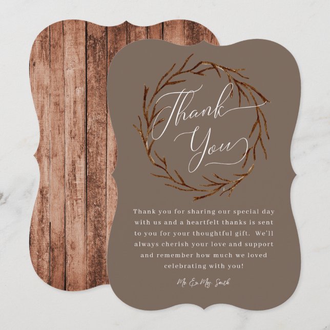 Rustic Wood Wreath Wedding Danke Karte (Vorne/Hinten)